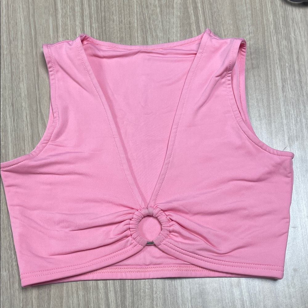 Aevziv Pink Cropped Tank Top – Ruched Ring Activewear / Yoga Sports Bra Style